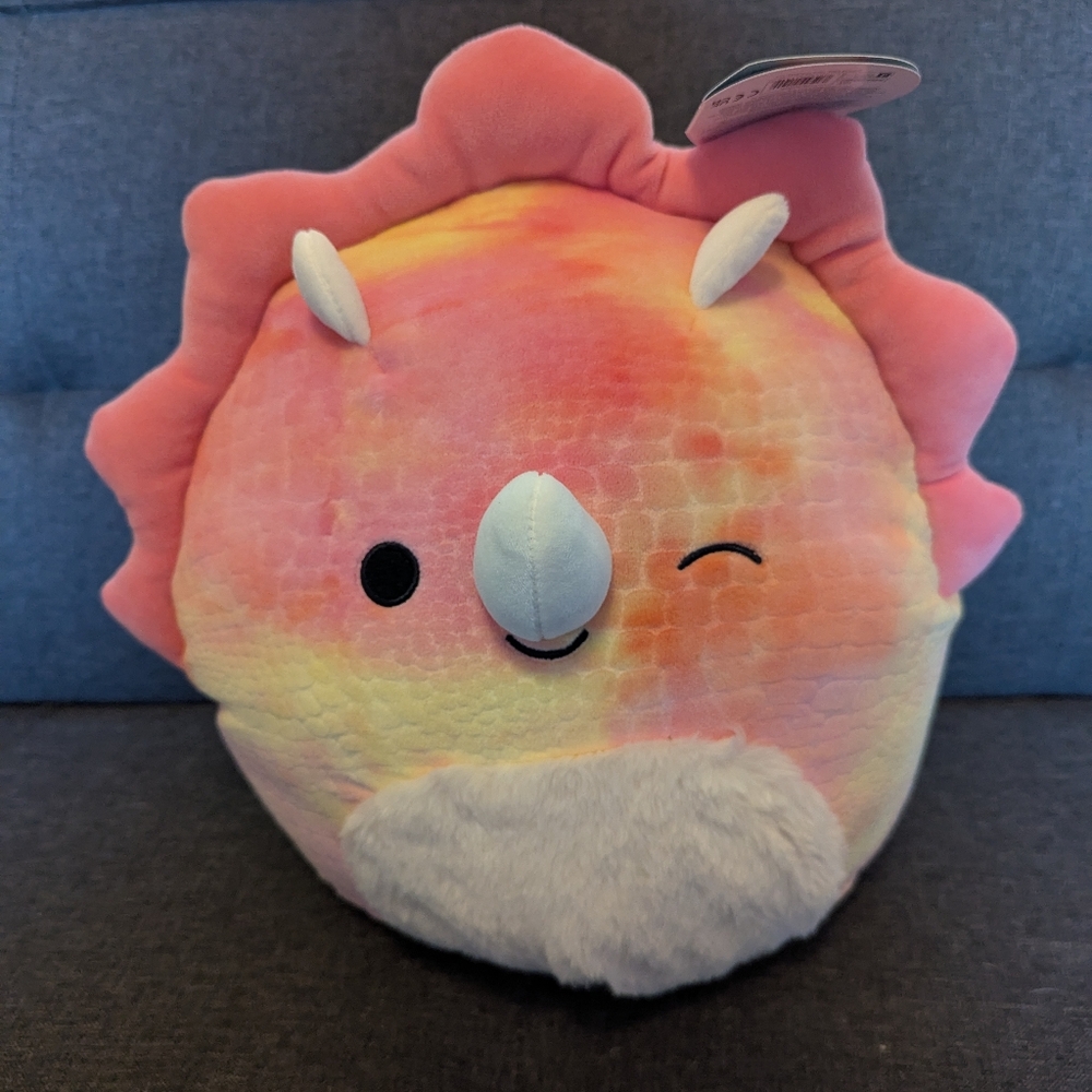 Squishmallows 11-Inch-Trinity The Winking Pink Tie-Dye Triceratops NWT